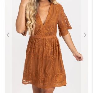 Light My Fire Tawny Orange Lace Mini Dress | Size XL